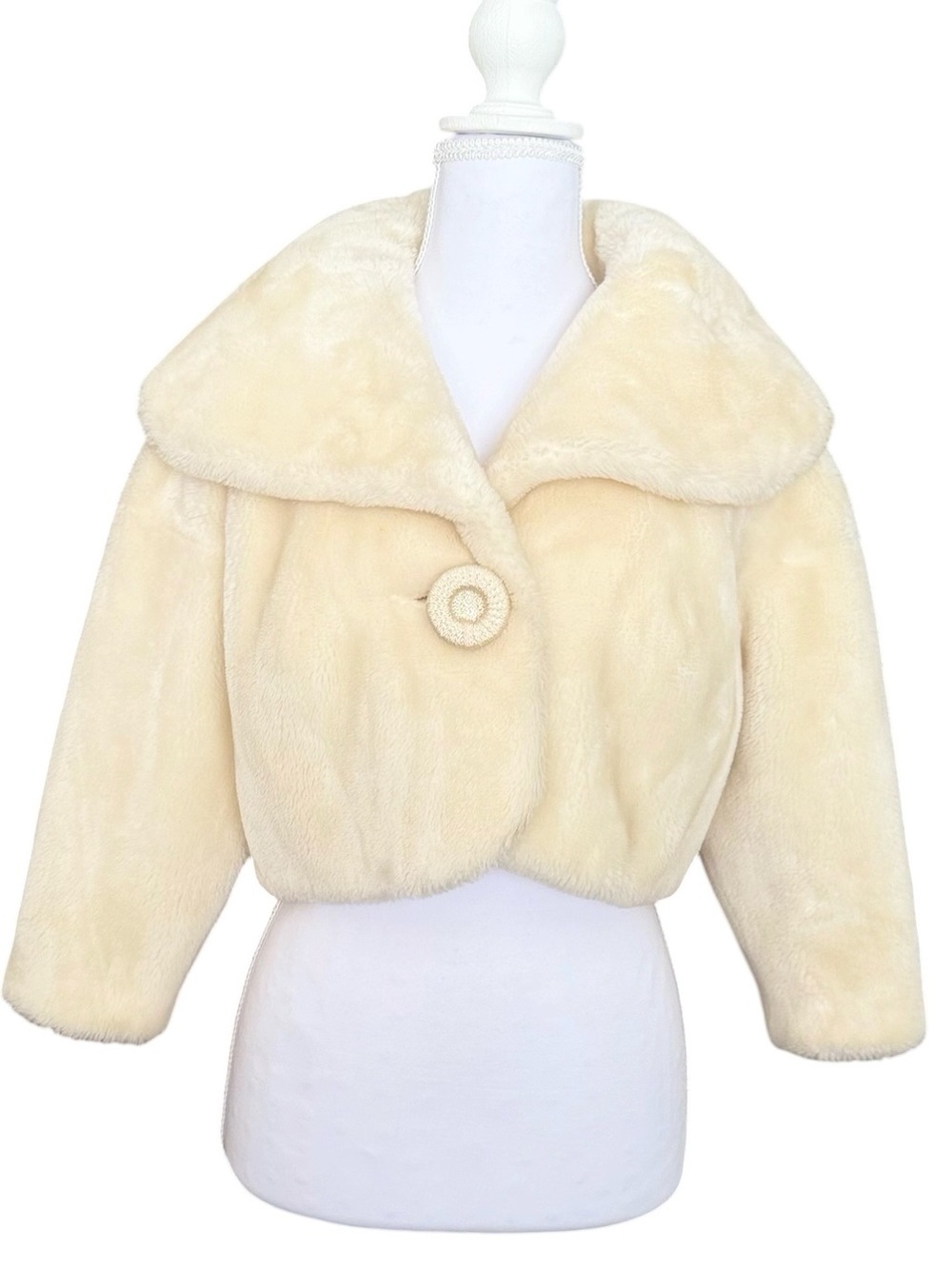 Borgana Vintage Faux Fur Jacket Cropped Coat Bolero Shrug XS S Small M Medium